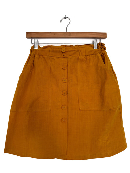 Mustard linen midi skirt - Size 34