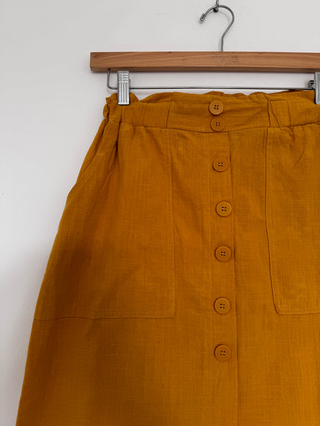 Mustard linen midi skirt - Size 34