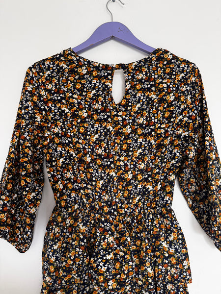Navy floral tier dress - Size Medium