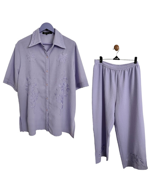 Lavender embroidered set - Size Large (loose fit)