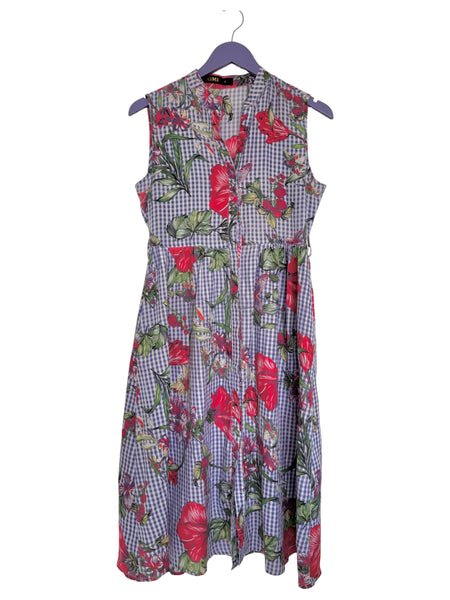 Gingham floral button dress - Size Small