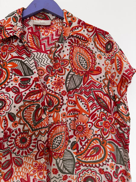Dark orange paisley top - Size