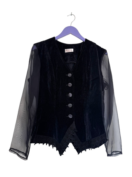 Black velvet sheer top - Size 12