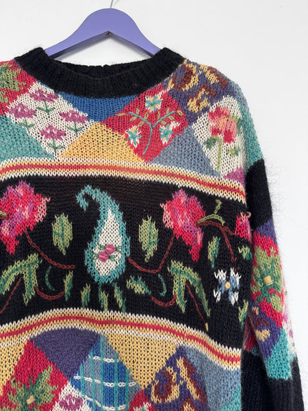 Black mohair vintage knit - Size Medium