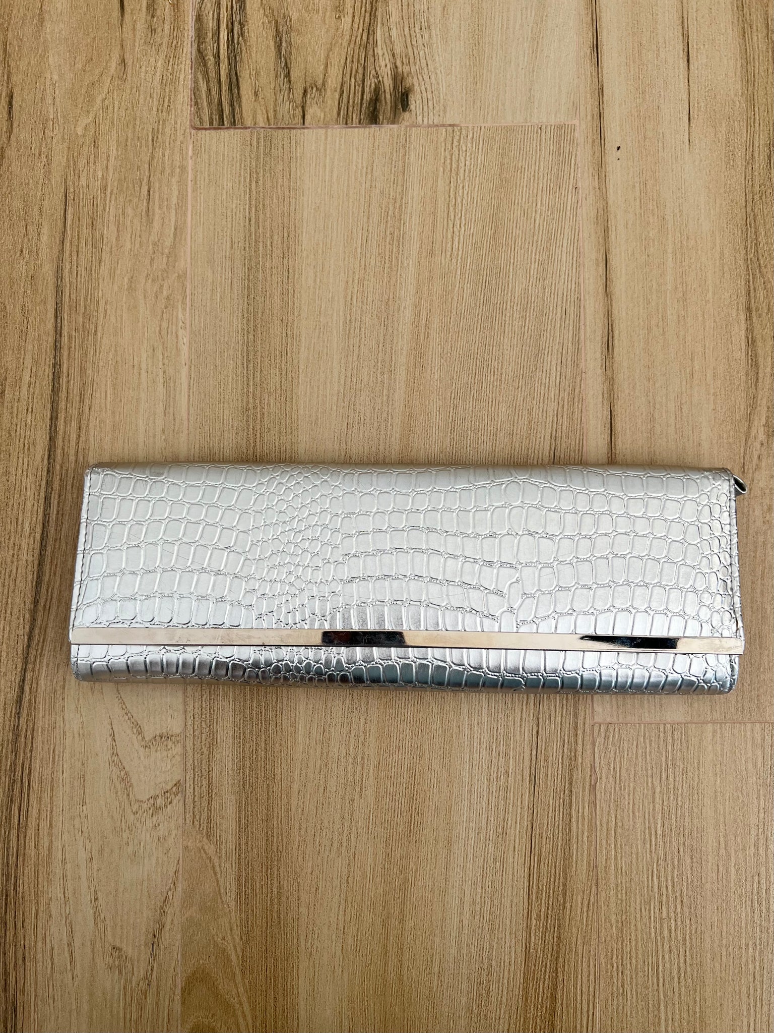 Silver formal clutch