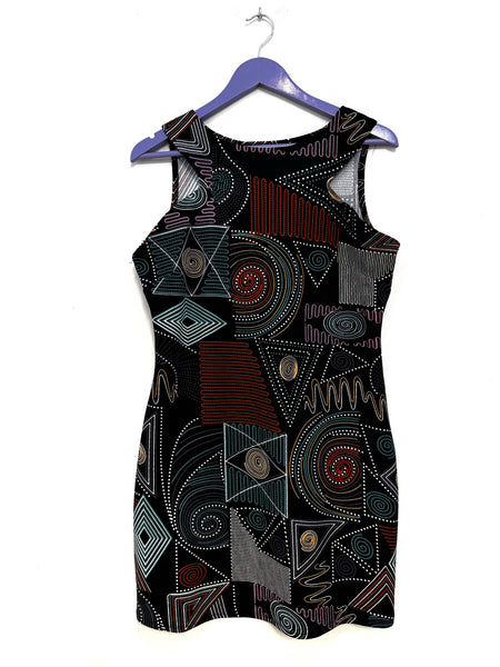 Black pattern tight dress - Size