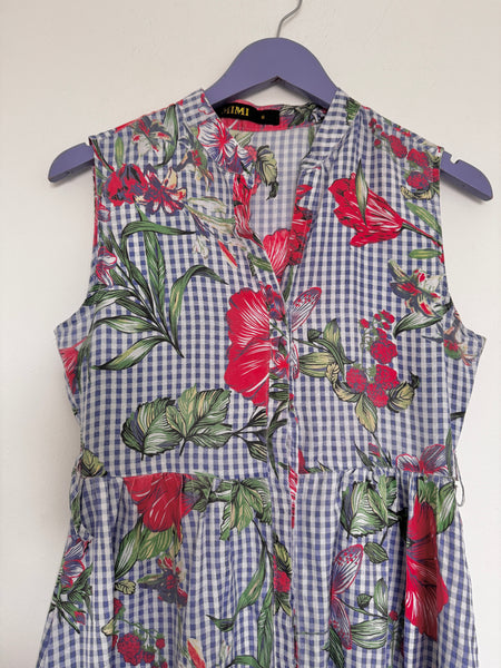 Gingham floral button dress - Size Small