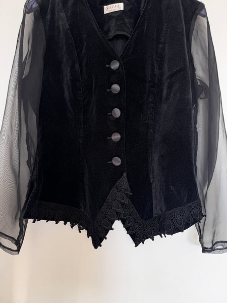 Black velvet sheer top - Size 12