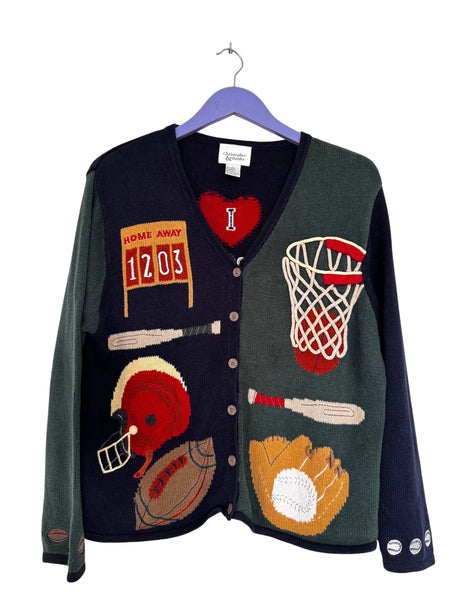 Baseball embroidered vintage cardigan - Size Large