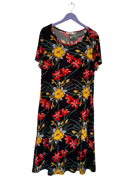 Black floral stretchy dress - Size Medium