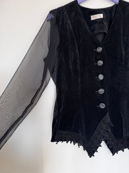 Black velvet sheer top - Size 12