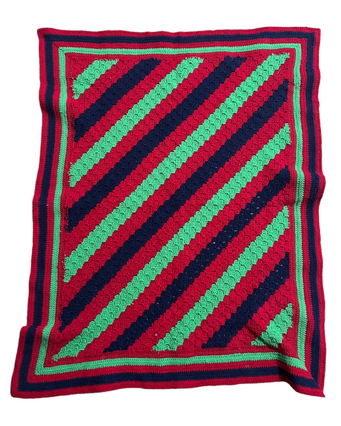 Red blue crotchet blanket