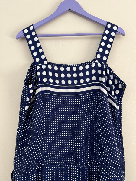 Navy polka pleat dress - Size 14