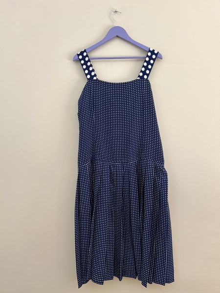 Navy polka pleat dress - Size 14