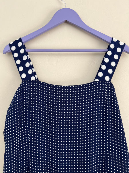 Navy polka pleat dress - Size 14