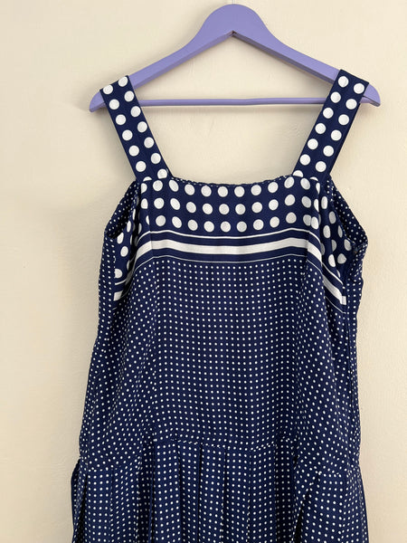 Navy polka pleat dress - Size 14