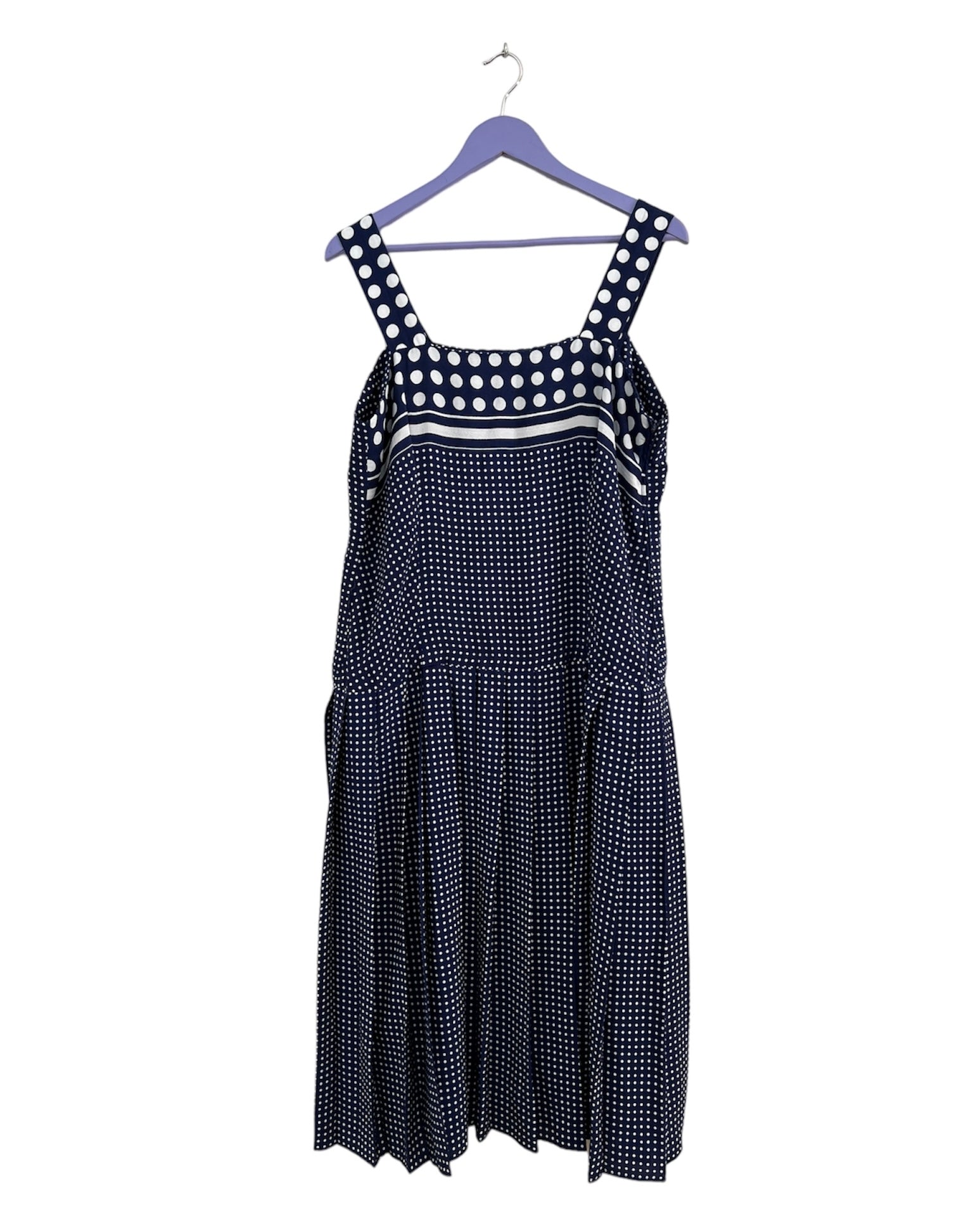 Navy polka pleat dress - Size 14